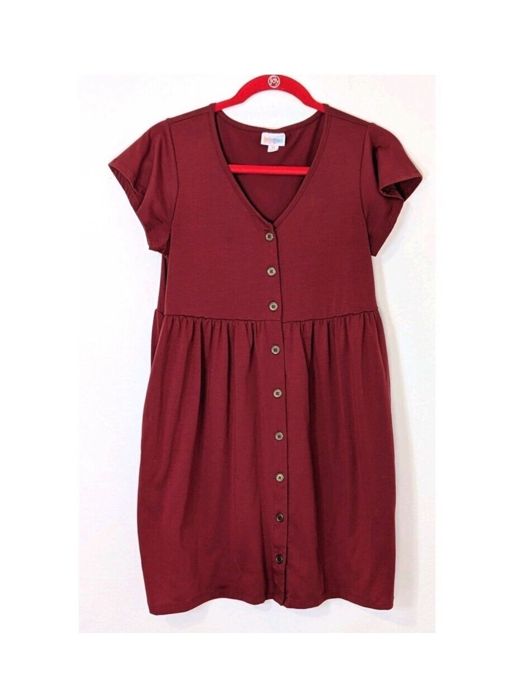 LuLaRoe Heidi Babydoll Dress 2XL Brick Red Button Front Short Sleeve